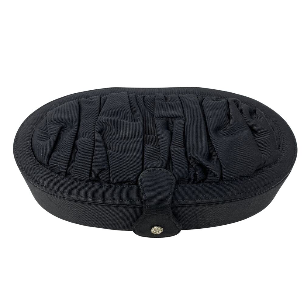 Vintage Coblentz Hard Case Black Clutch Purse Mirror + Bejeweled Strap Closure